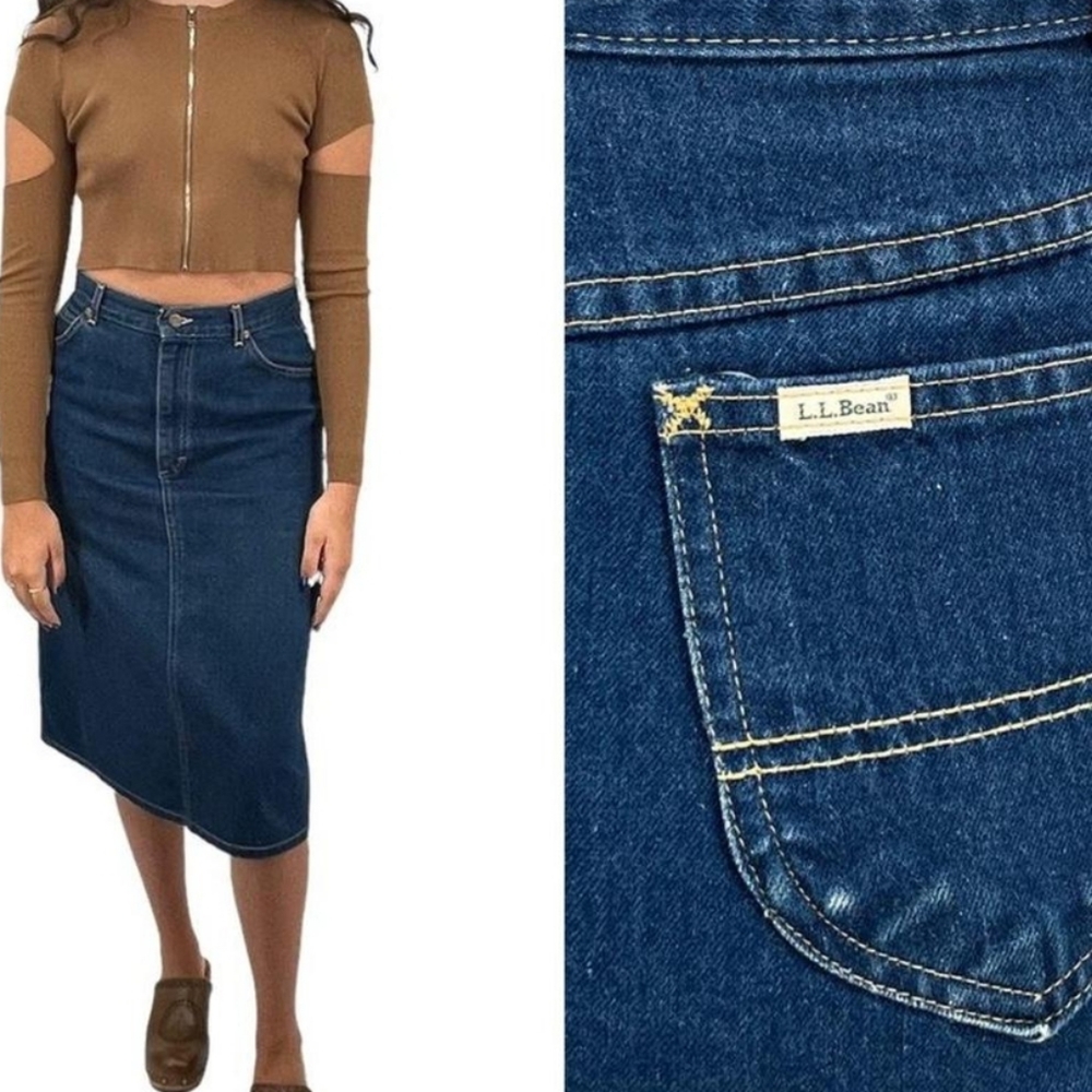 Vintage 80s L.L Bean High-Rise Denim Skirt Size 8 Made in USA